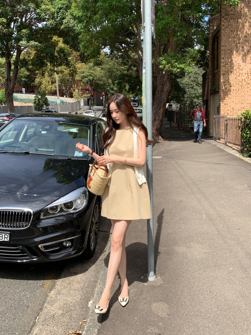 【F60294】韓國法式簡約圓領氣質小洋裝250401