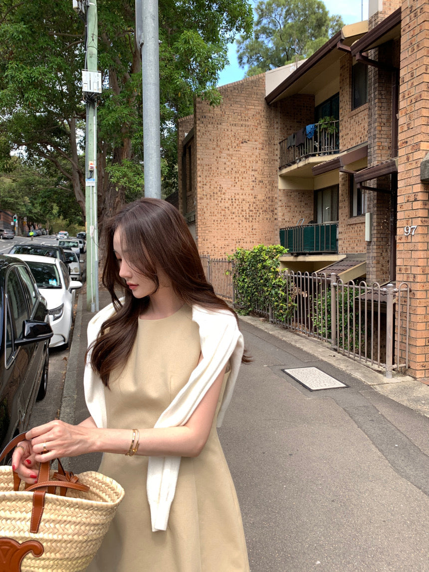 【F60294】韓國法式簡約圓領氣質小洋裝250401