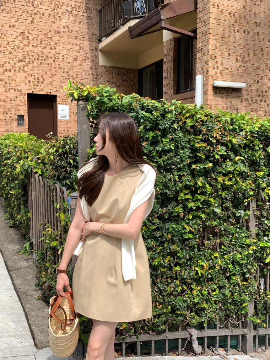 【F60294】韓國法式簡約圓領氣質小洋裝250401
