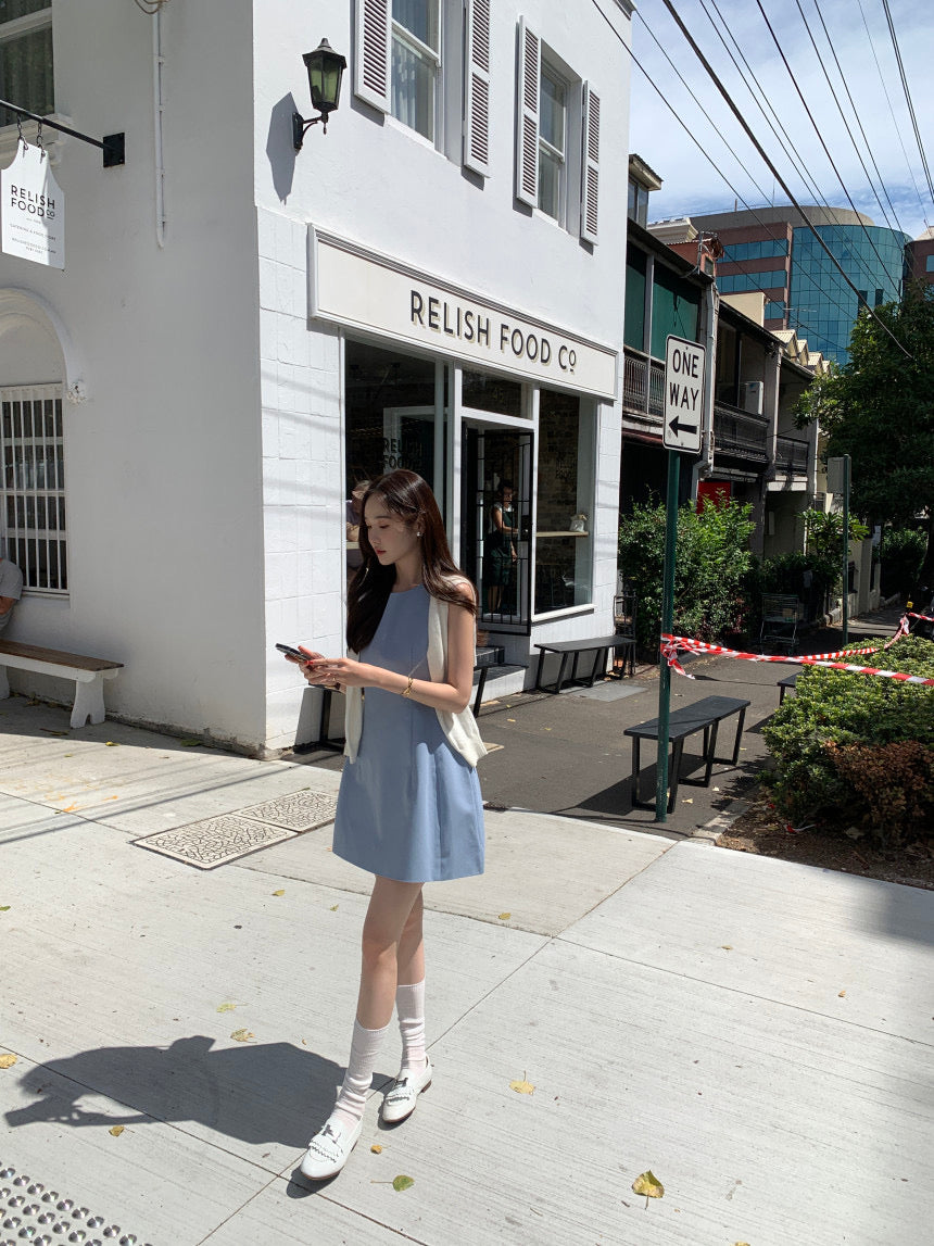 【F60294】韓國法式簡約圓領氣質小洋裝250401