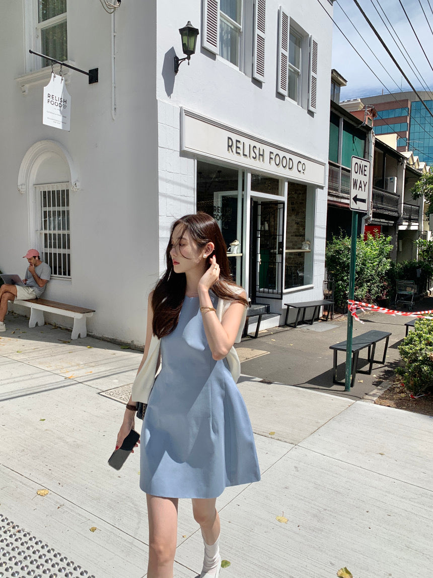 【F60294】韓國法式簡約圓領氣質小洋裝250401