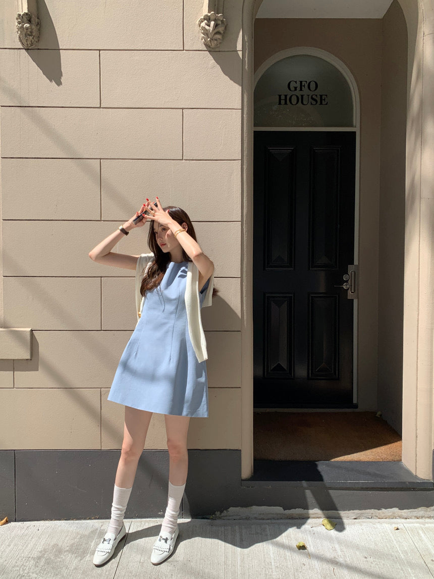 【F60294】韓國法式簡約圓領氣質小洋裝250401