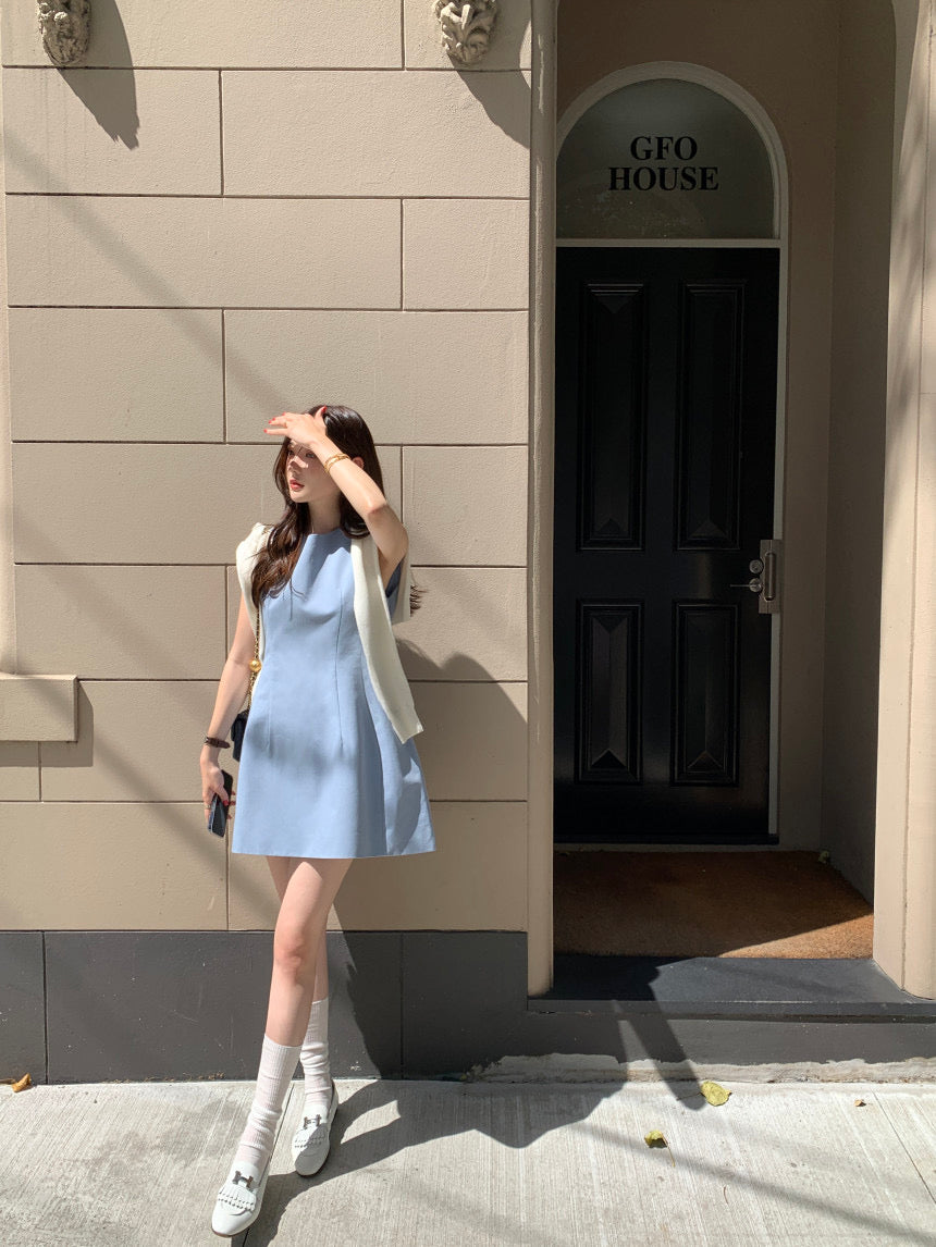 【F60294】韓國法式簡約圓領氣質小洋裝250401