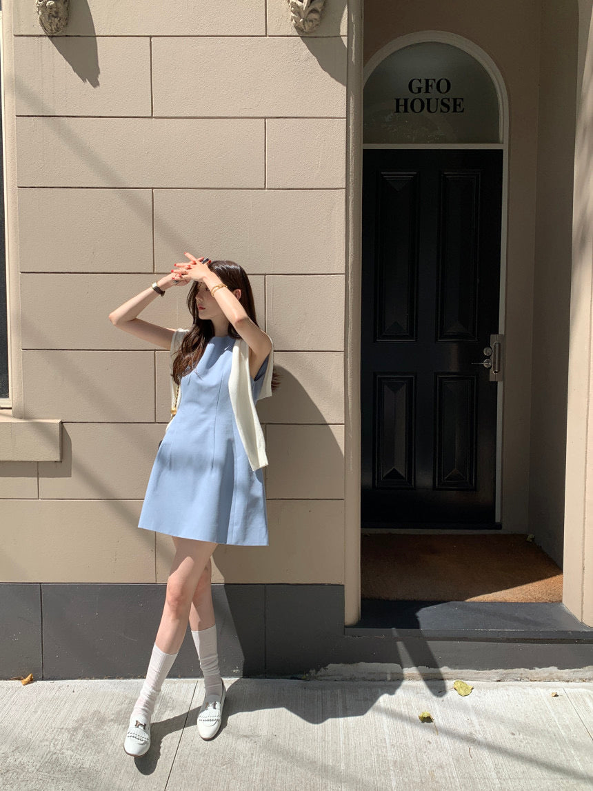 【F60294】韓國法式簡約圓領氣質小洋裝250401