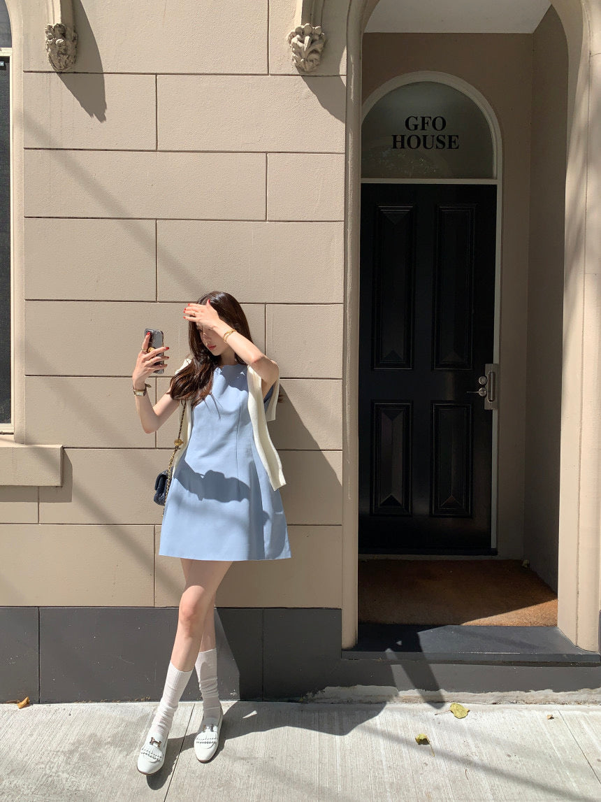 【F60294】韓國法式簡約圓領氣質小洋裝250401