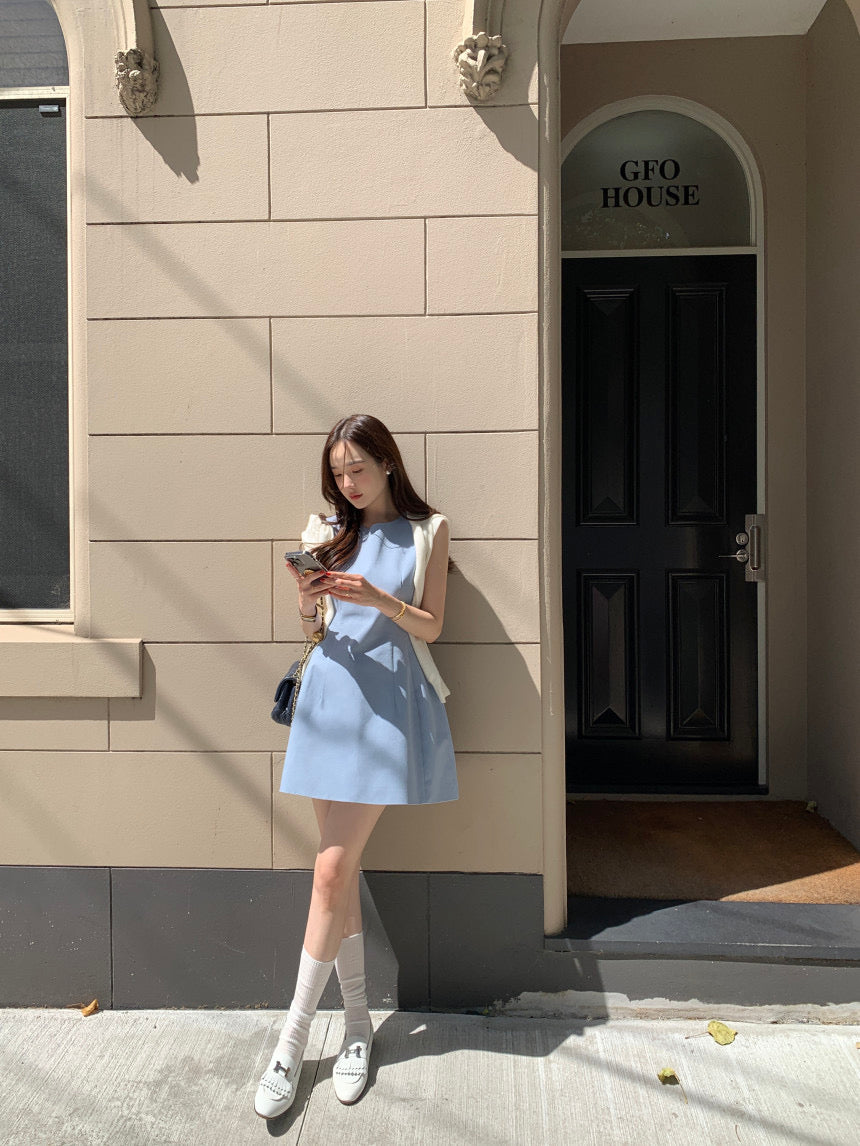 【F60294】韓國法式簡約圓領氣質小洋裝250401