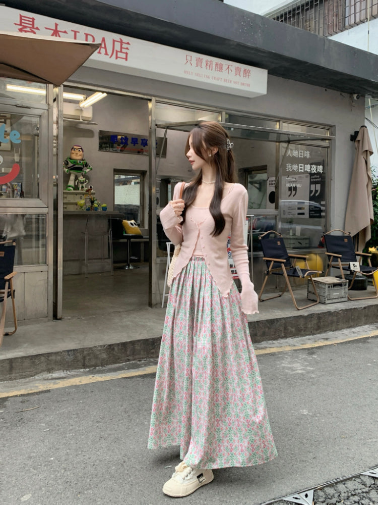 【F60346】實拍韓系復古温柔小碎花垂感A字裙250408