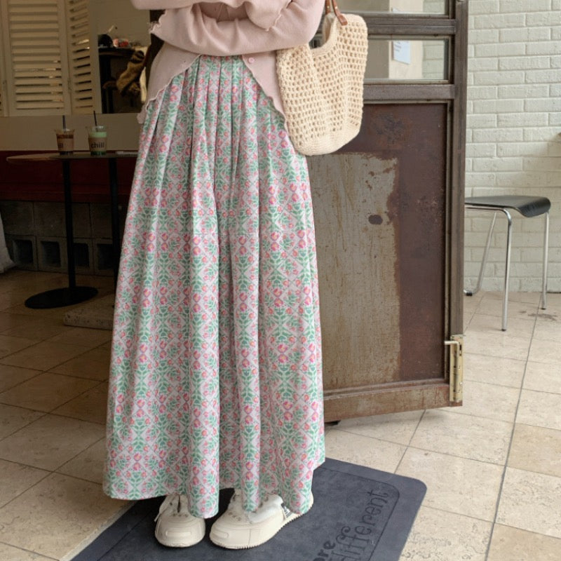 【F60346】實拍韓系復古温柔小碎花垂感A字裙250408