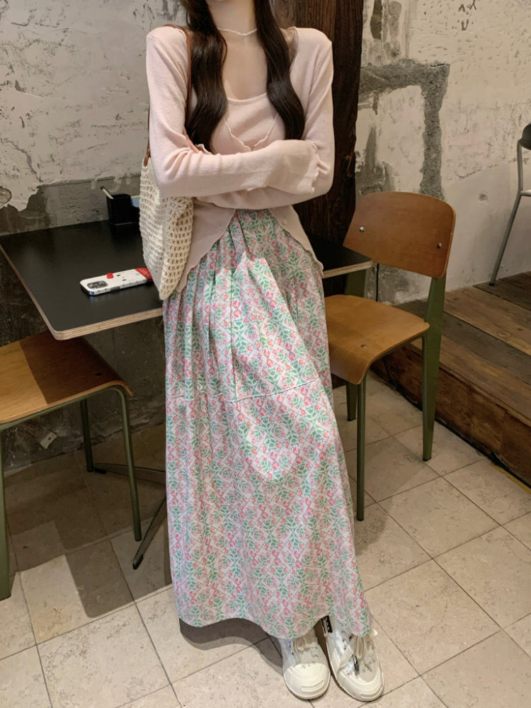 【F60346】實拍韓系復古温柔小碎花垂感A字裙250408