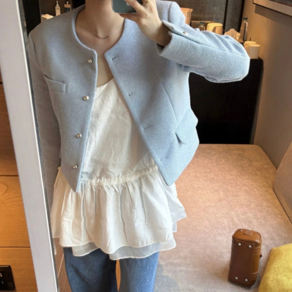 【F60357】韓國夏季法式微甜芭蕾抽繩收腰上衣短洋250408