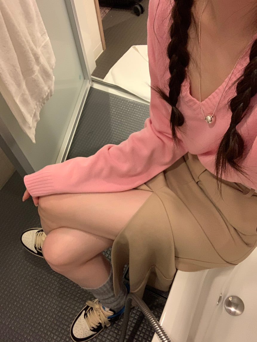 【F60354】韓國夏季設計感高腰前開叉裙250408