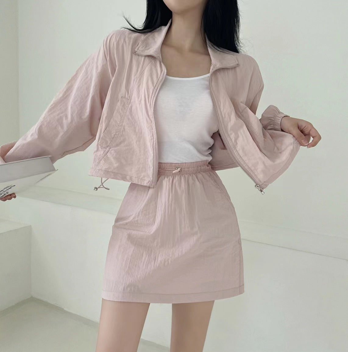 【F60353】韓國春夏休閒長袖外套+a字裙 套裝250408