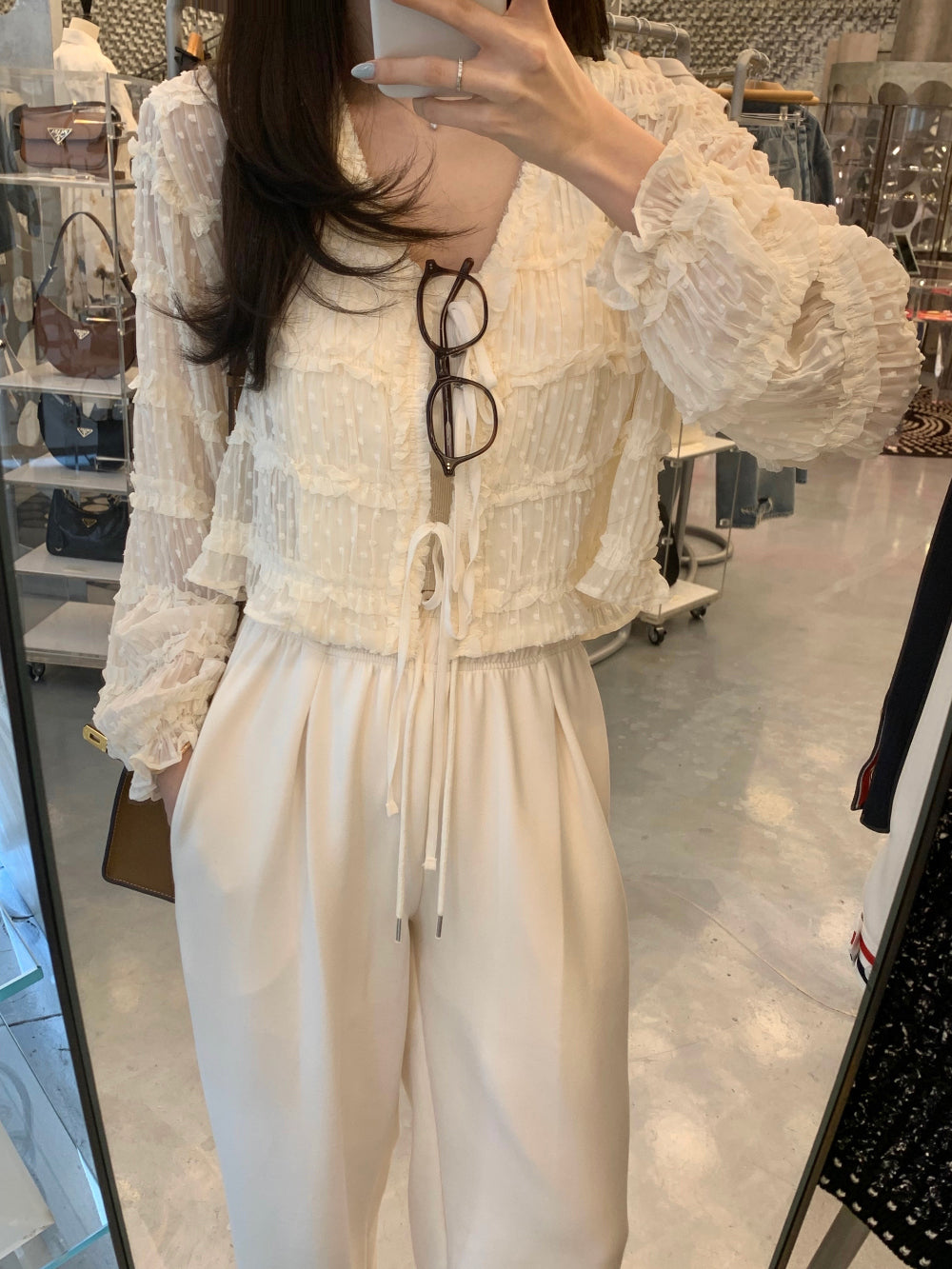 【F60311】春夏氣質甜美長袖雪紡開衫250401