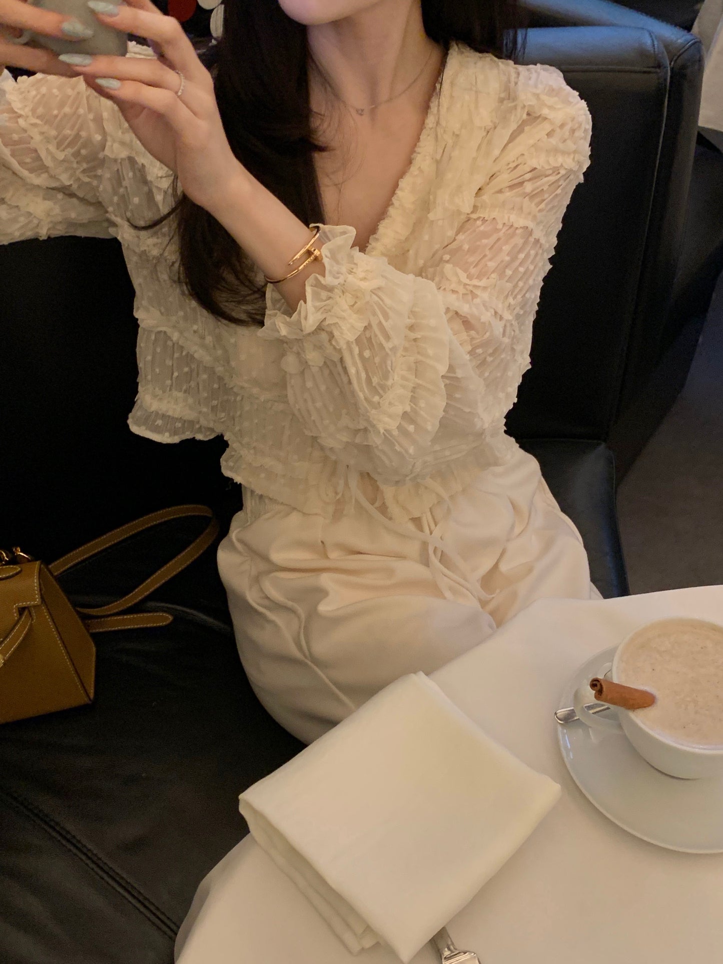 【F60311】春夏氣質甜美長袖雪紡開衫250401