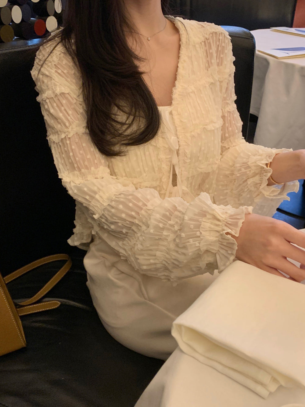 【F60311】春夏氣質甜美長袖雪紡開衫250401