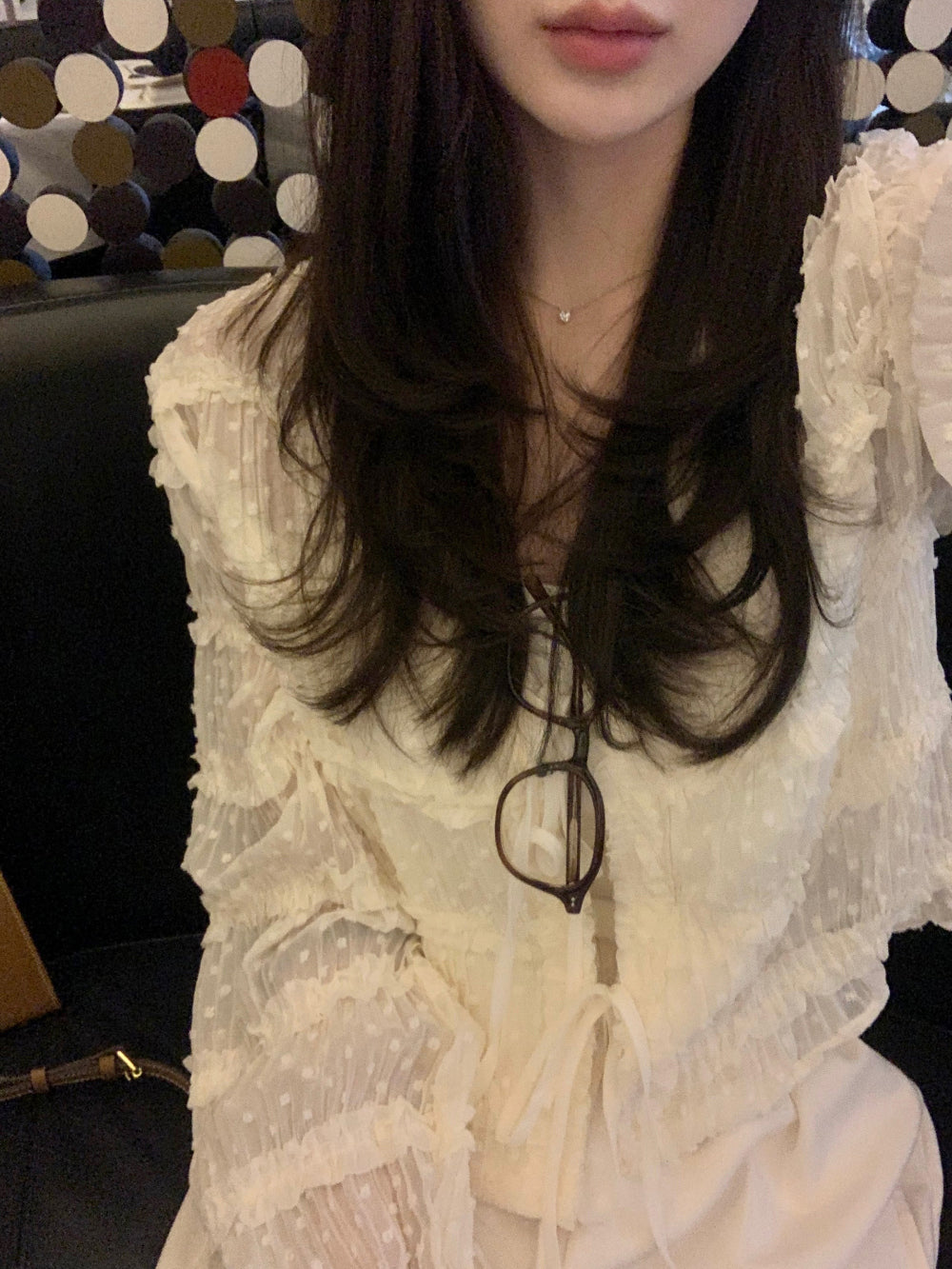 【F60311】春夏氣質甜美長袖雪紡開衫250401
