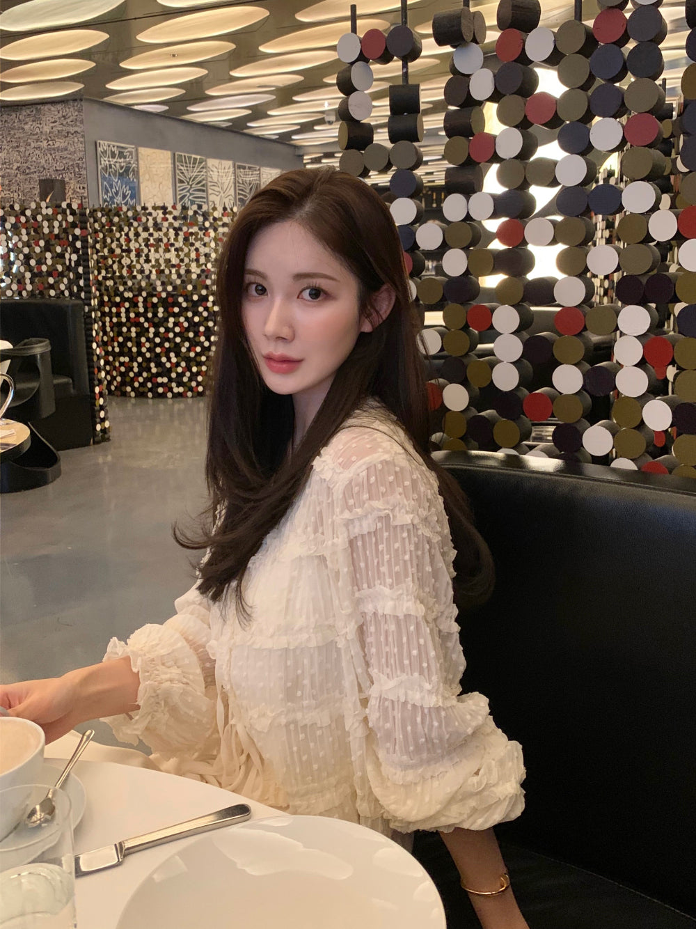 【F60311】春夏氣質甜美長袖雪紡開衫250401