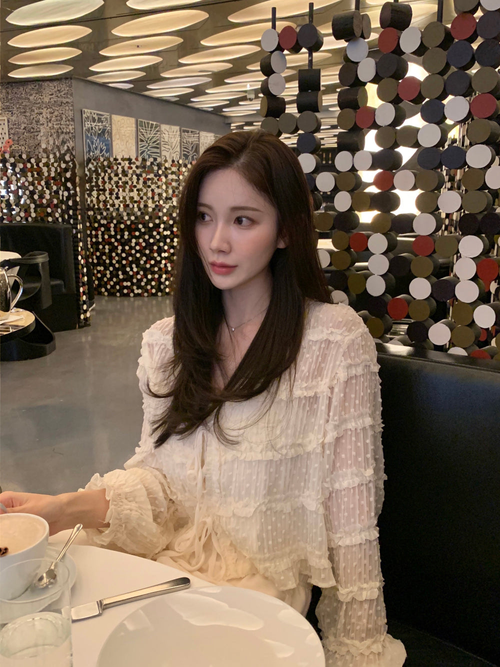 【F60311】春夏氣質甜美長袖雪紡開衫250401