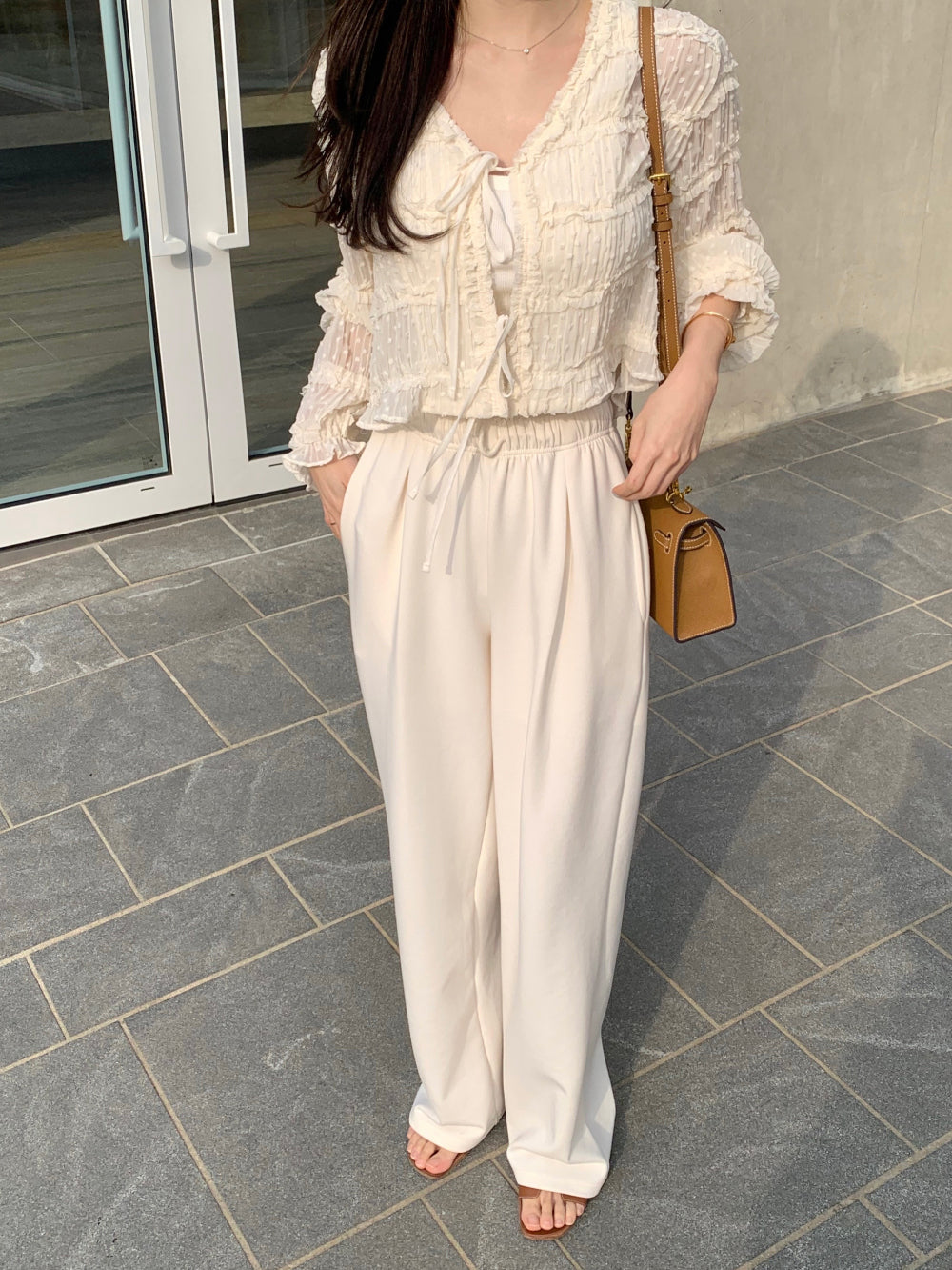 【F60311】春夏氣質甜美長袖雪紡開衫250401