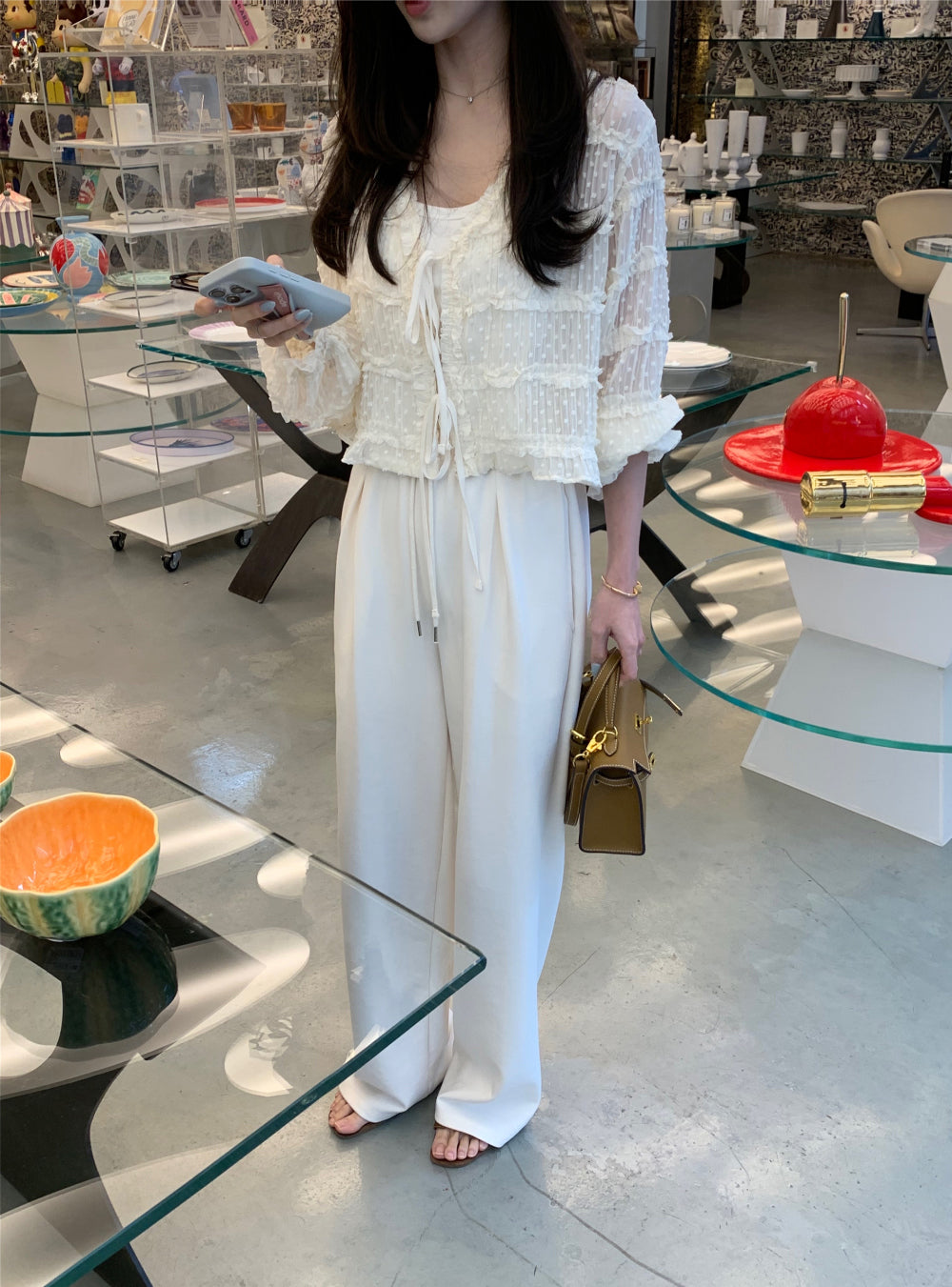 【F60311】春夏氣質甜美長袖雪紡開衫250401