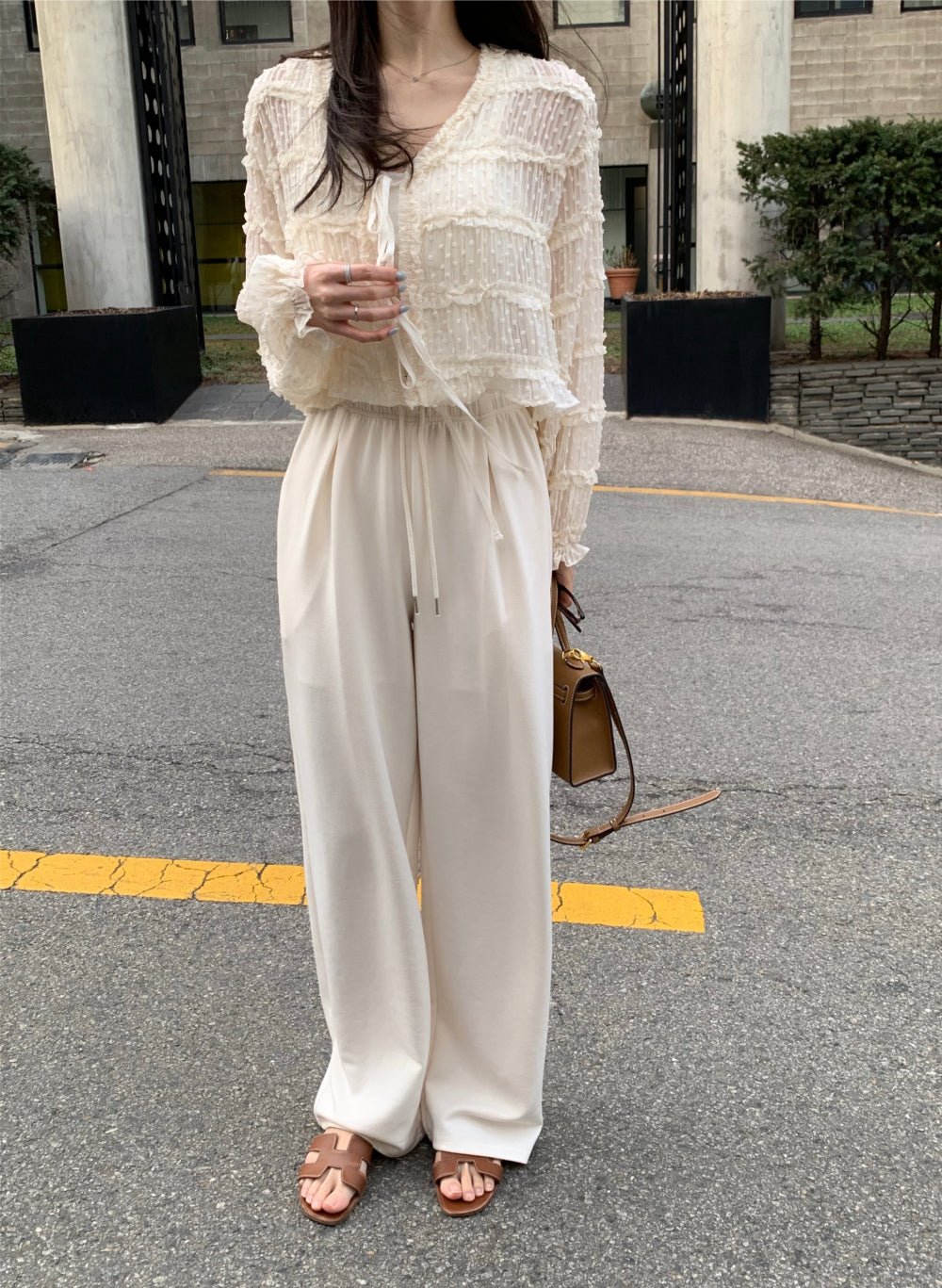 【F60311】春夏氣質甜美長袖雪紡開衫250401