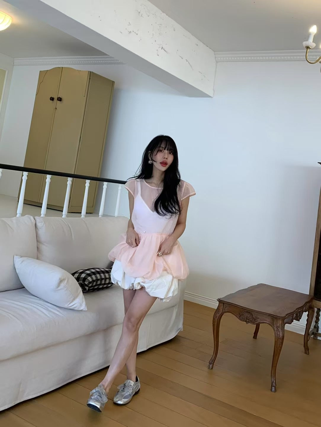 【F60303】韓國泡泡袖娃娃衫網紗仙女短袖襯衫+吊帶250401
