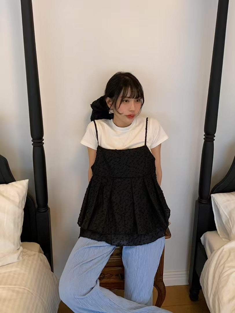 【F60302】夏季韓國甜美俏皮少女吊帶背心250401