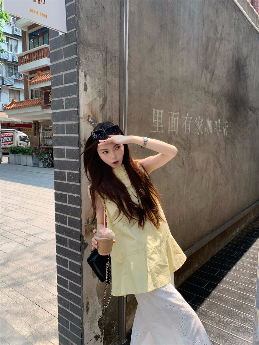 【F60397】實拍韓國原單前後兩穿襯衫+全蕾絲闊腿褲(分開下單)250526
