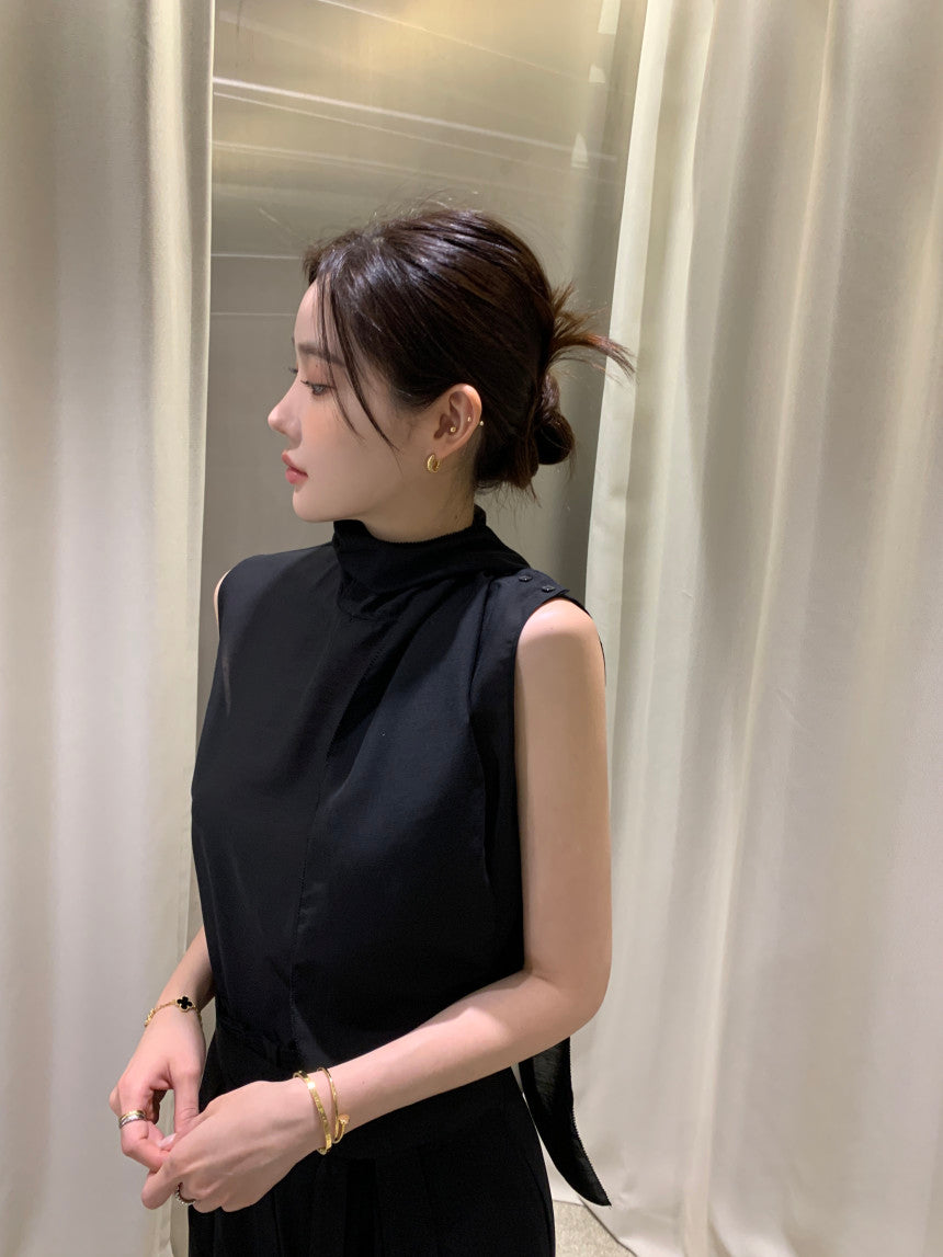 【F60378】現貨韓國夏季法式設計感飄帶雪紡上衣250512