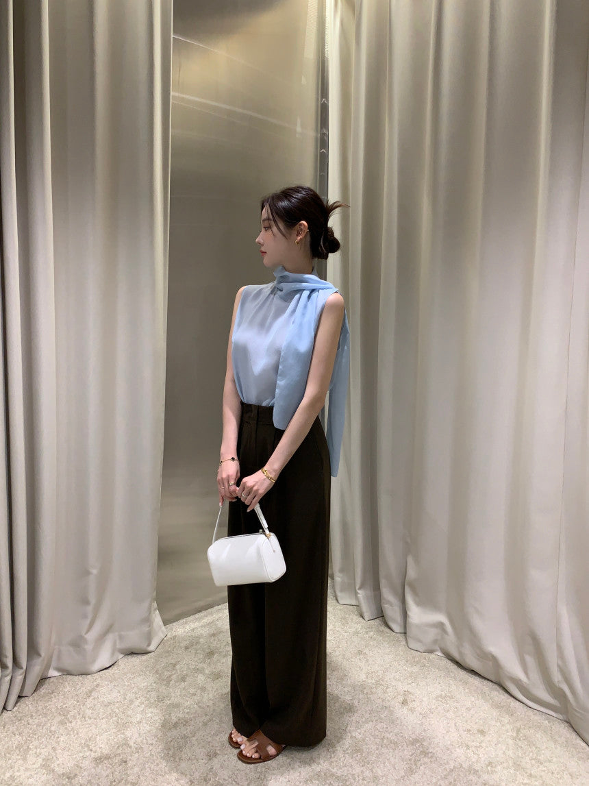 【F60378】現貨韓國夏季法式設計感飄帶雪紡上衣250512