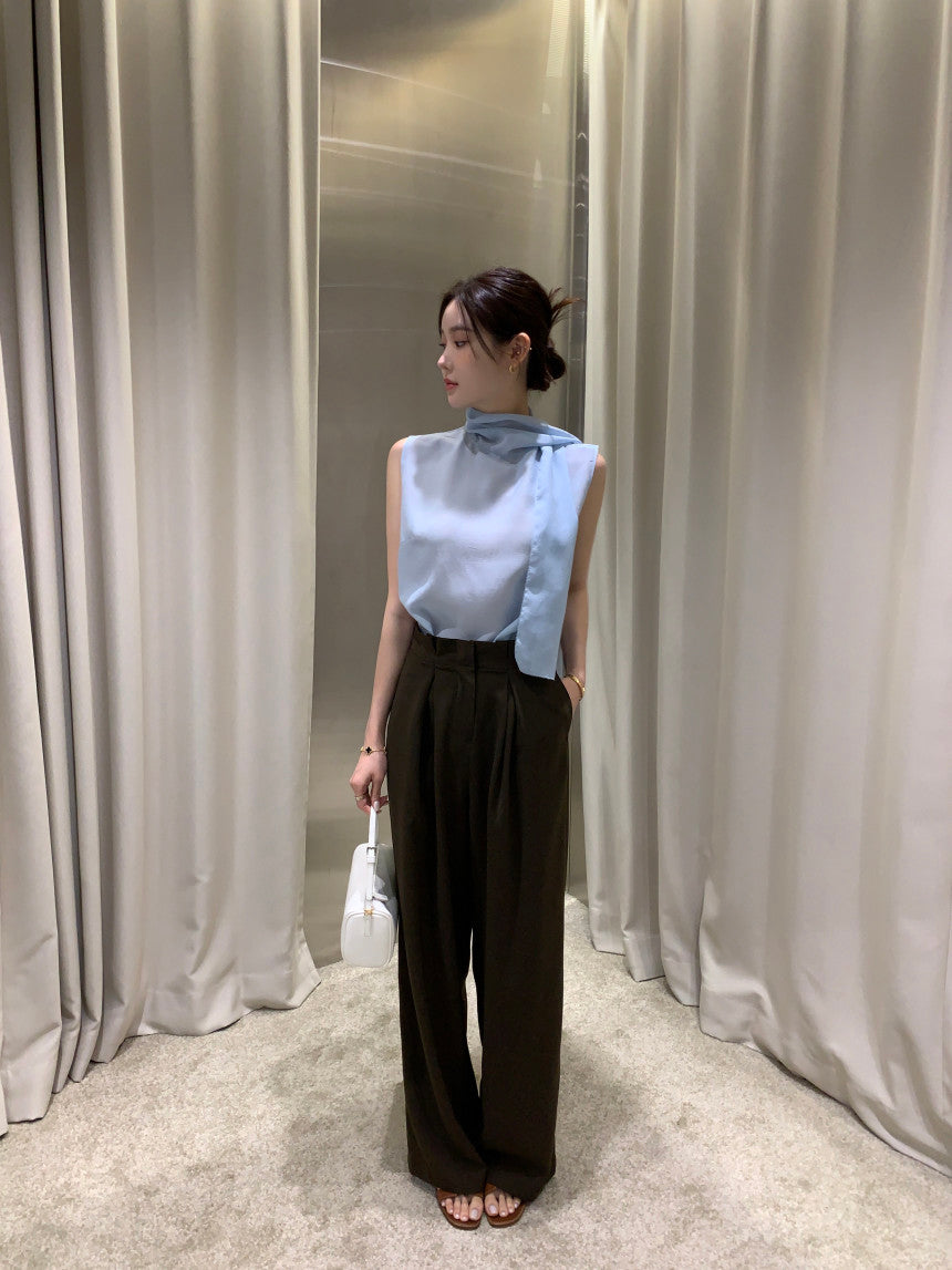 【F60378】現貨韓國夏季法式設計感飄帶雪紡上衣250512