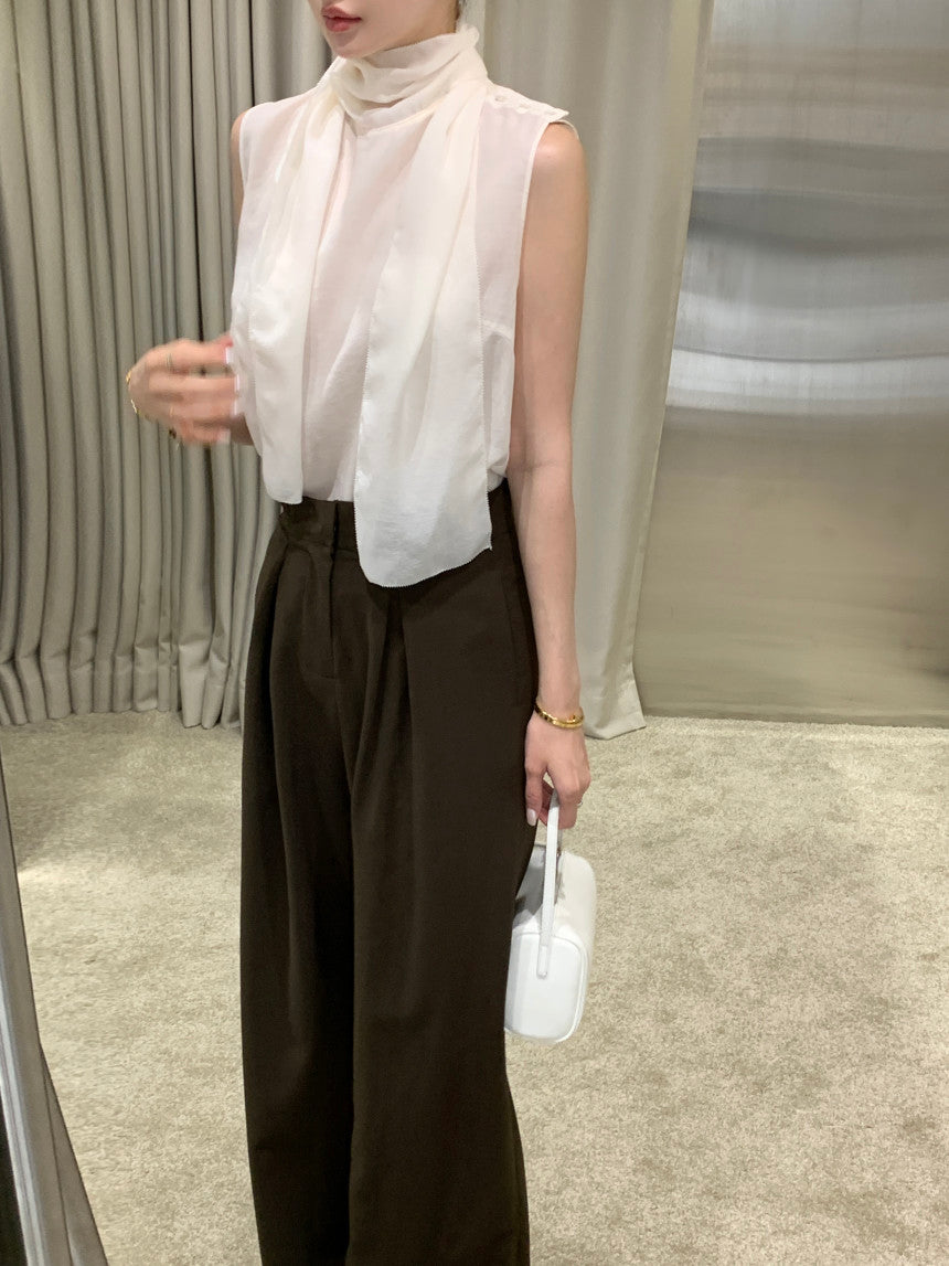 【F60378】現貨韓國夏季法式設計感飄帶雪紡上衣250512
