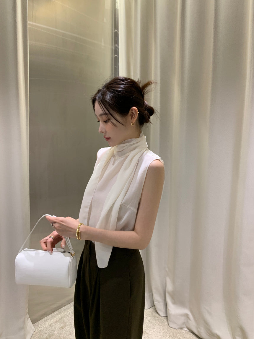 【F60378】現貨韓國夏季法式設計感飄帶雪紡上衣250512