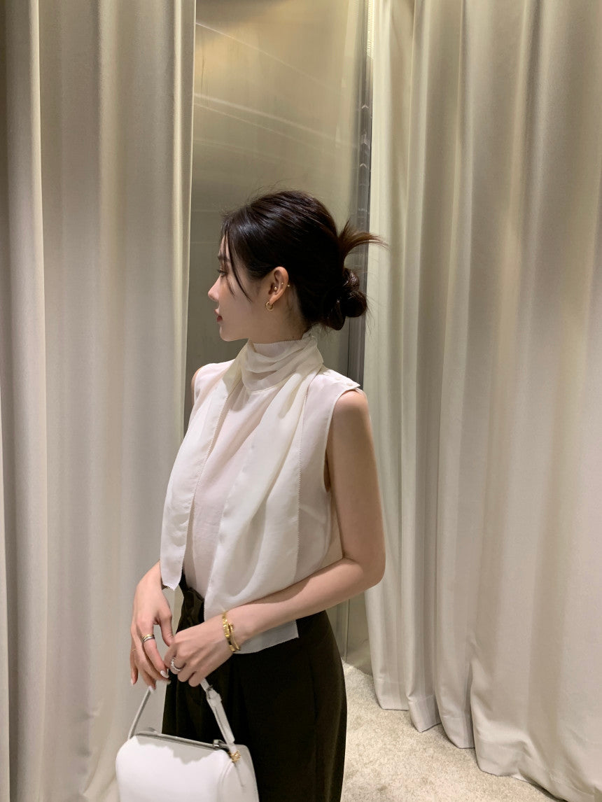 【F60378】現貨韓國夏季法式設計感飄帶雪紡上衣250512