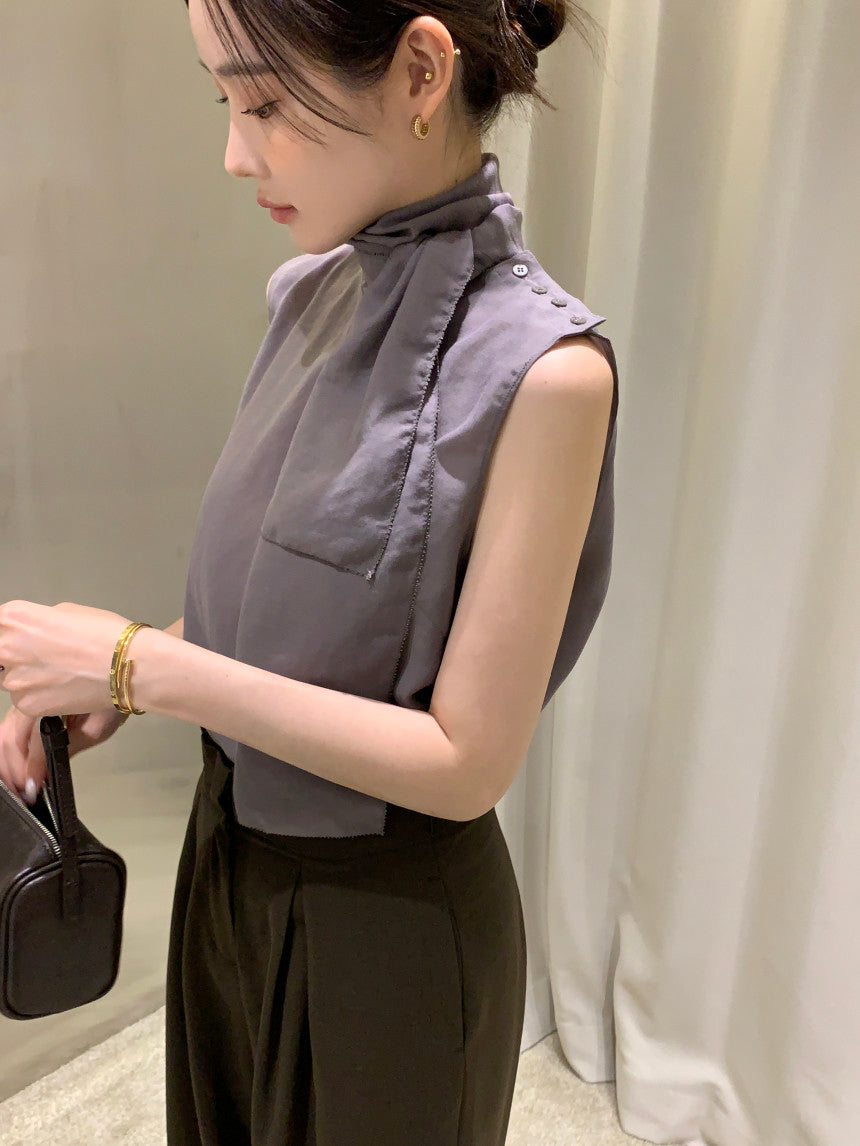 【F60378】現貨韓國夏季法式設計感飄帶雪紡上衣250512
