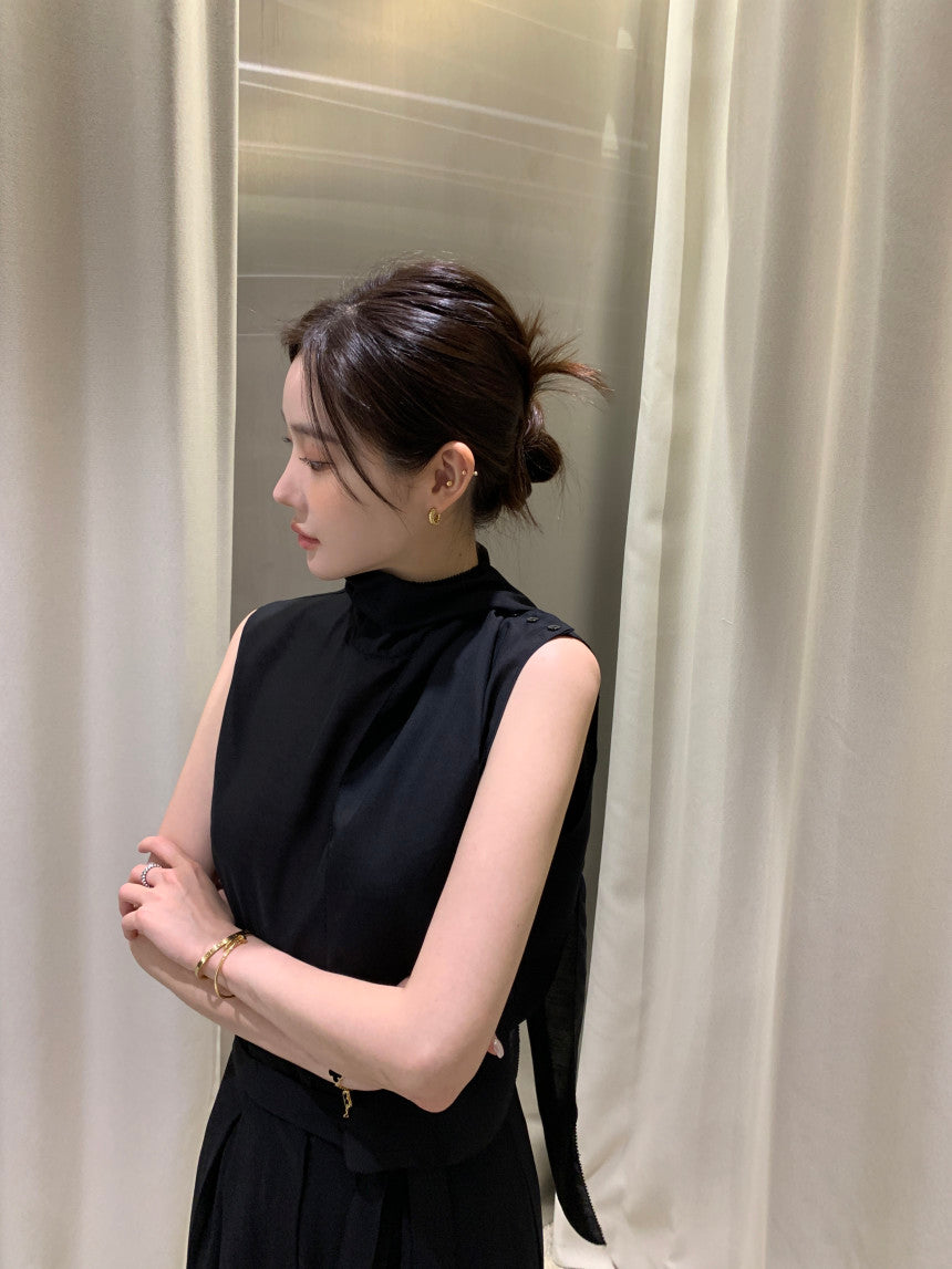 【F60378】現貨韓國夏季法式設計感飄帶雪紡上衣250512