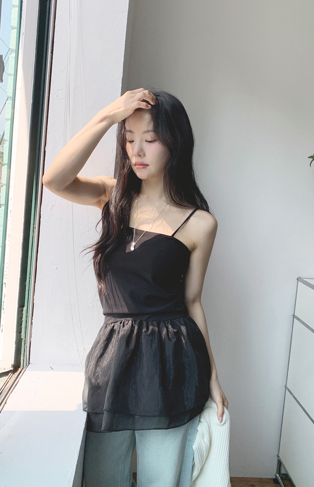 【F60368】實拍夏季芭蕾感復古雪紡吊帶背心250512