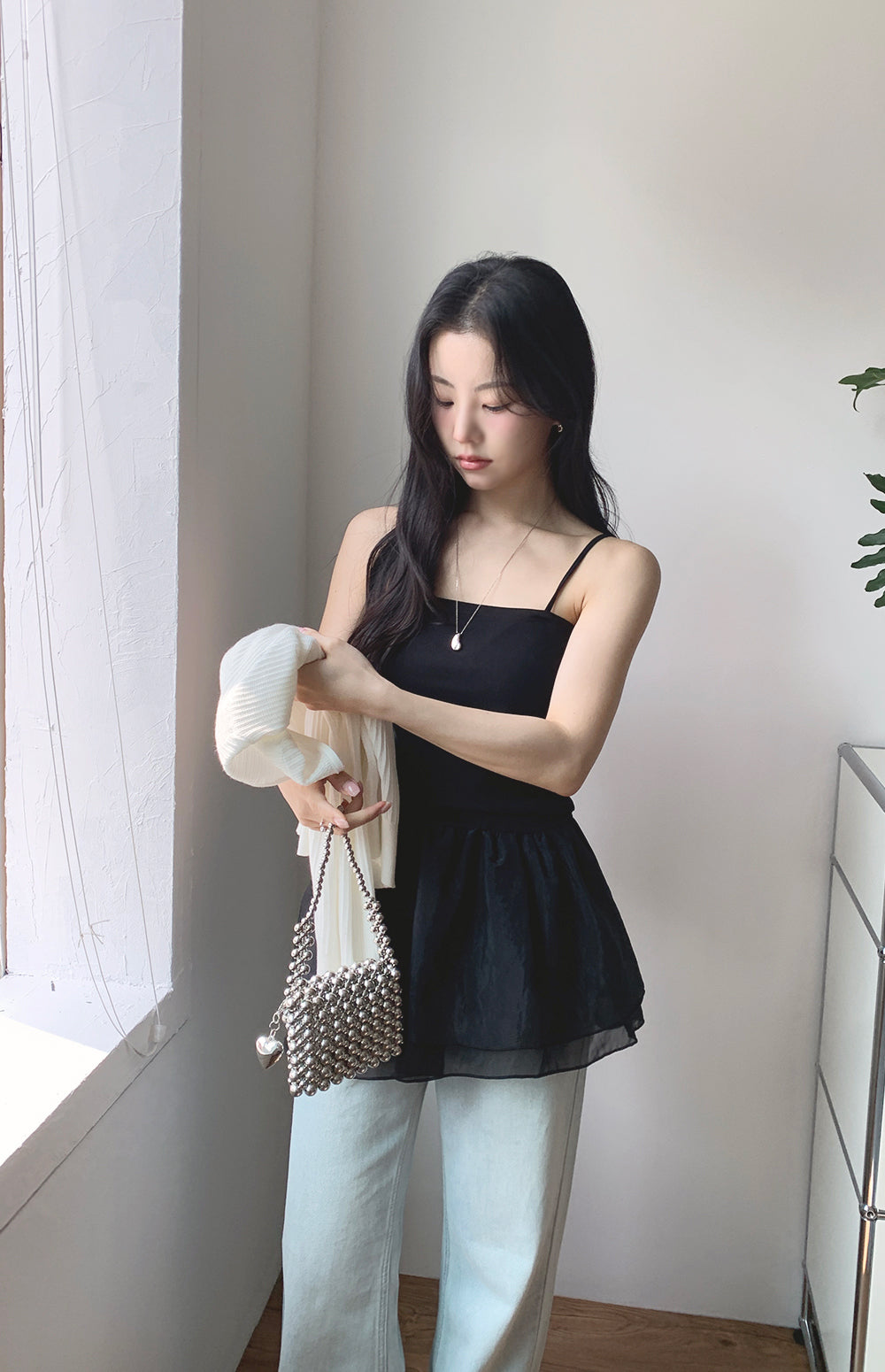 【F60368】實拍夏季芭蕾感復古雪紡吊帶背心250512