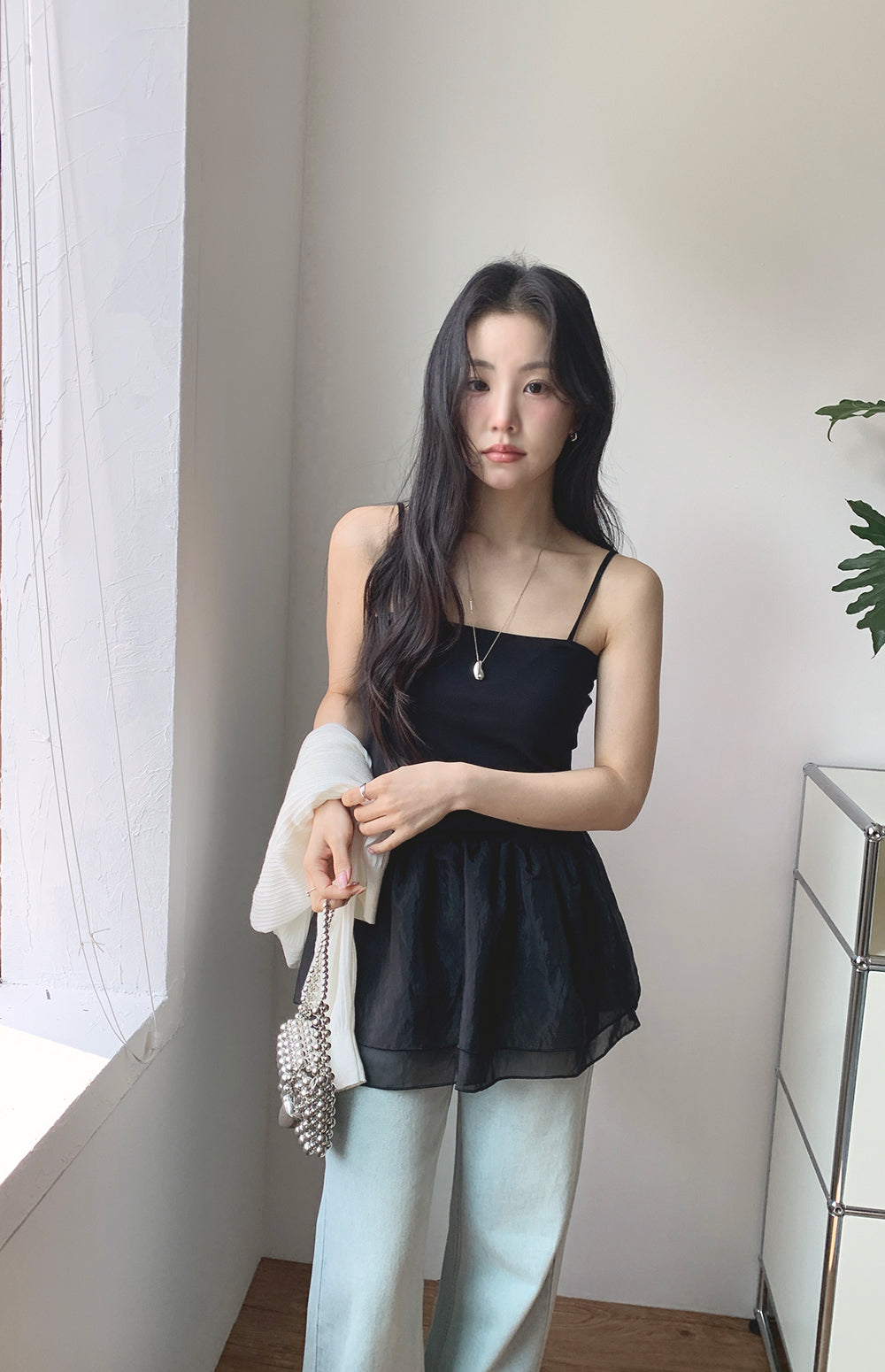 【F60368】實拍夏季芭蕾感復古雪紡吊帶背心250512