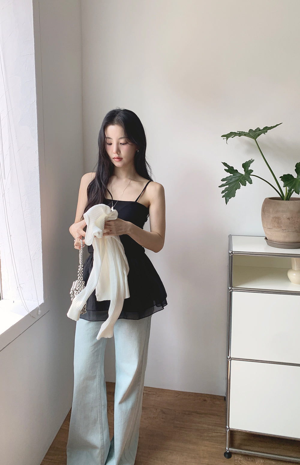 【F60368】實拍夏季芭蕾感復古雪紡吊帶背心250512