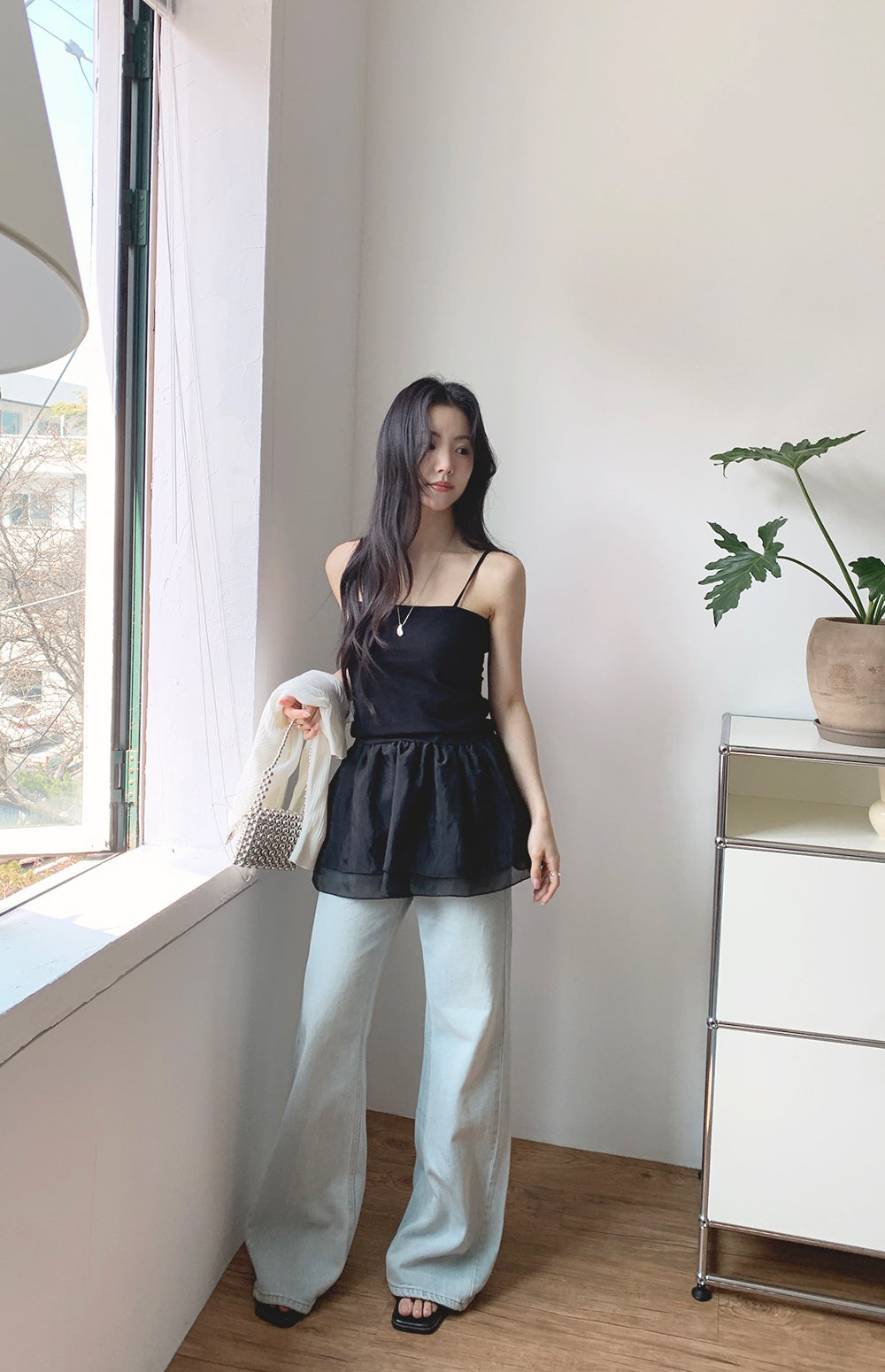 【F60368】實拍夏季芭蕾感復古雪紡吊帶背心250512