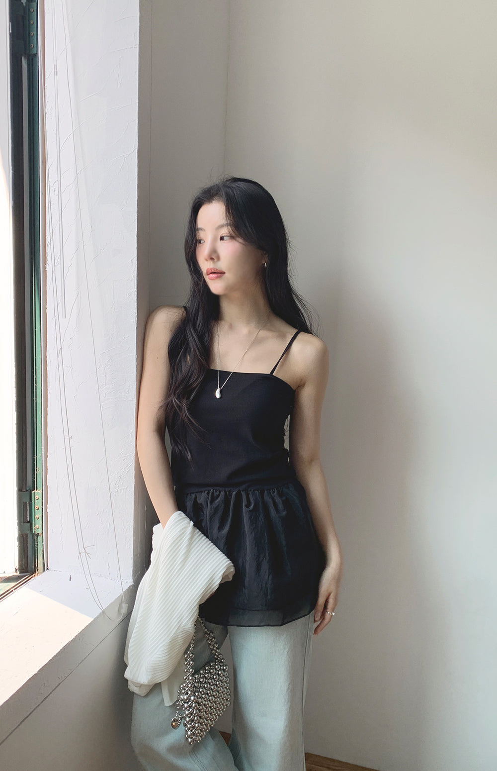 【F60368】實拍夏季芭蕾感復古雪紡吊帶背心250512