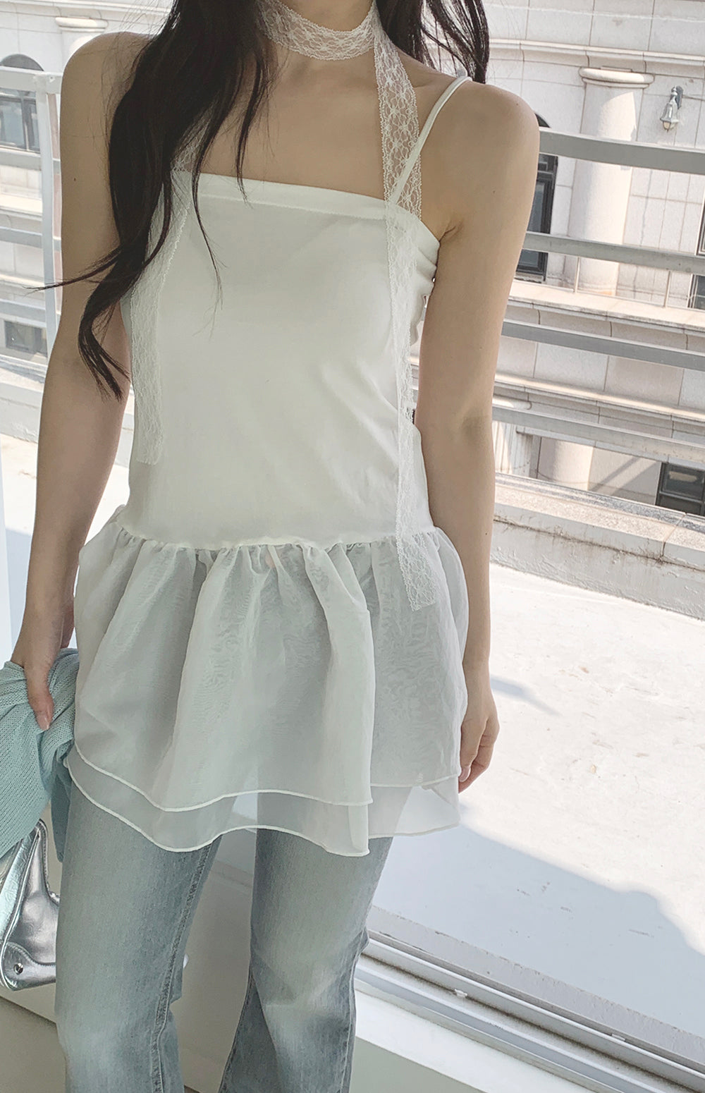 【F60368】實拍夏季芭蕾感復古雪紡吊帶背心250512