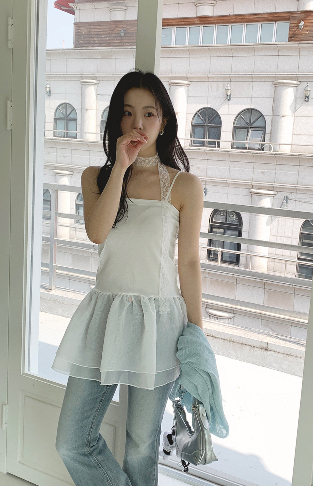 【F60368】實拍夏季芭蕾感復古雪紡吊帶背心250512