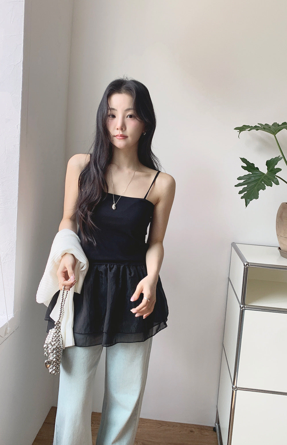 【F60368】實拍夏季芭蕾感復古雪紡吊帶背心250512