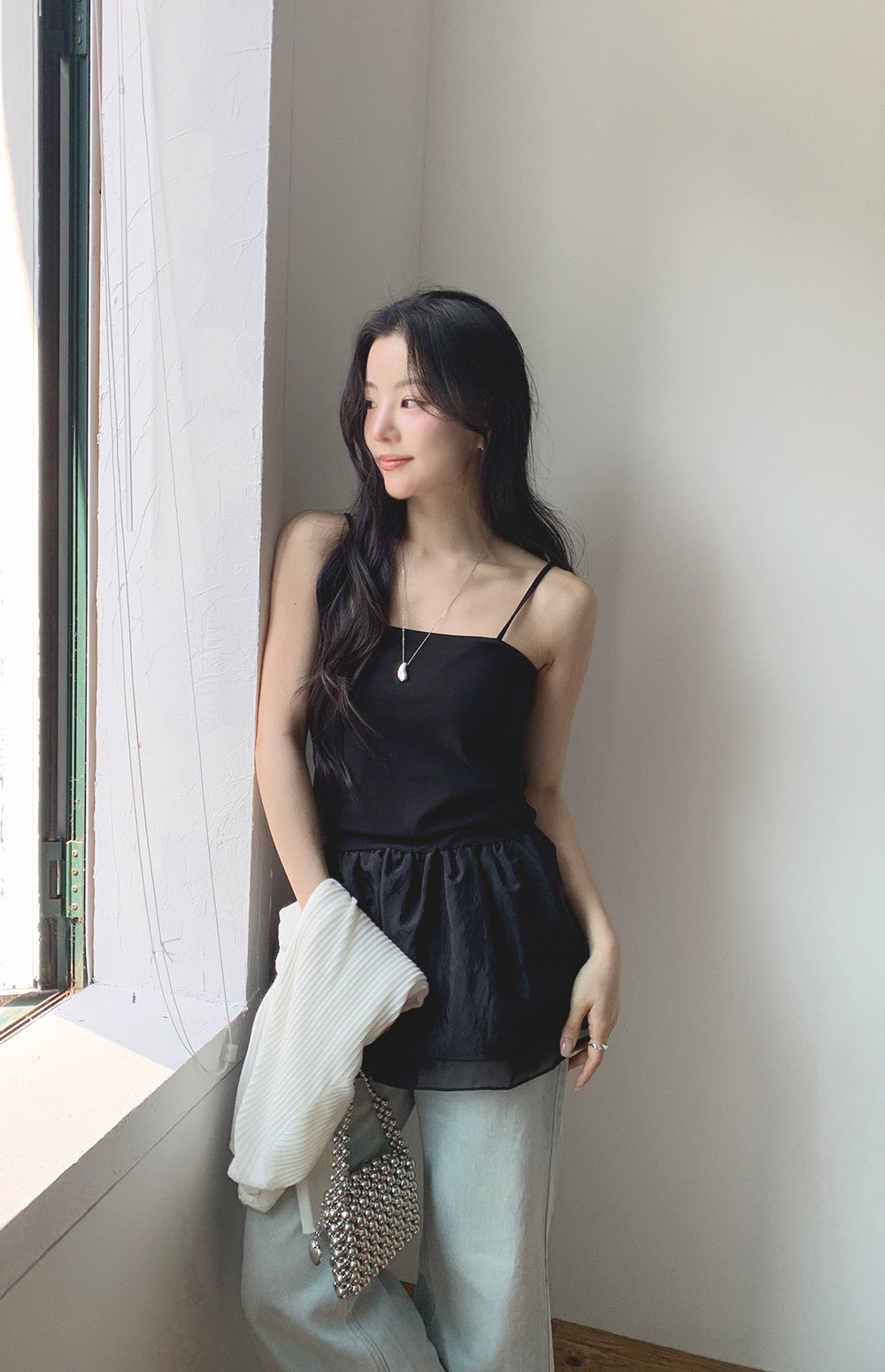 【F60368】實拍夏季芭蕾感復古雪紡吊帶背心250512