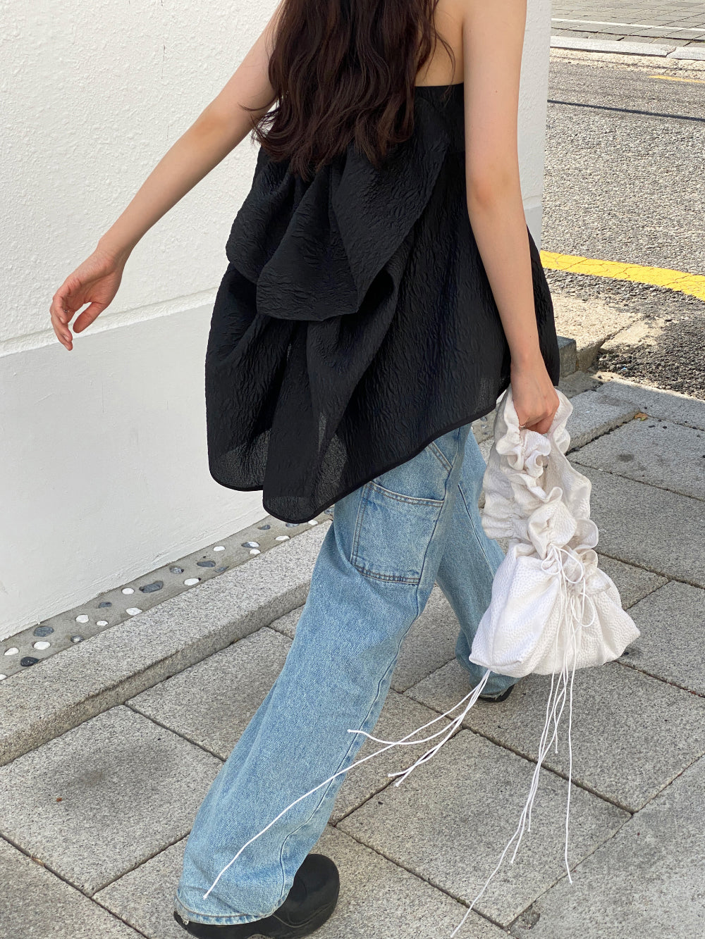 【F60377】實拍韓國設計粉色肌理蝴蝶結吊帶上衣250512