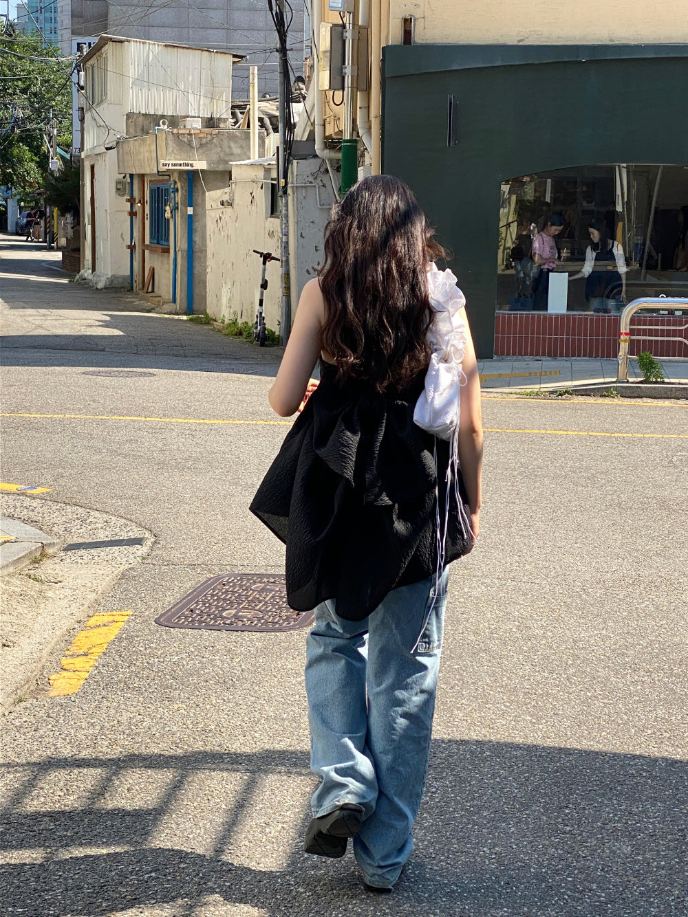 【F60377】實拍韓國設計粉色肌理蝴蝶結吊帶上衣250512