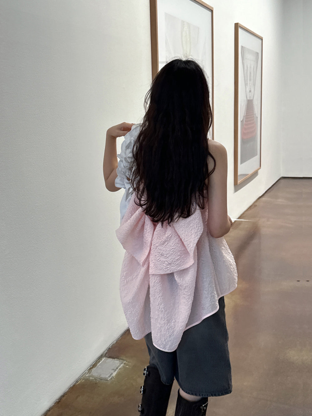 【F60377】實拍韓國設計粉色肌理蝴蝶結吊帶上衣250512
