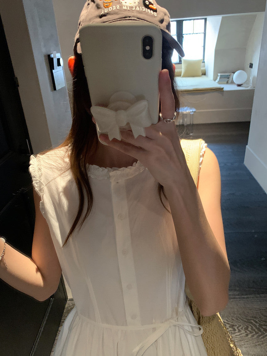 【F60421】實拍法式復古小荷葉拼接繫帶收腰洋裝250526